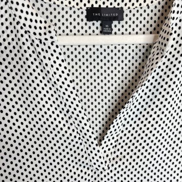 The Limited X-Small White Top Black Dot V-Neck Long Sleeve Layered Blouse - Picture 4 of 8